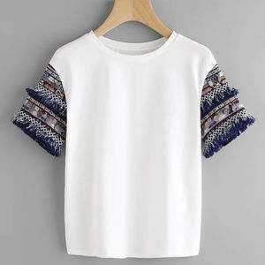 Aztec Sleeve With Coin Fringe T-Shirt